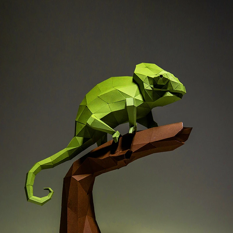 

Green Lizard Chameleon Animal Paper Model Home Decor Wall Decoration Papercraft Origami 3D DIY Puzzles Educational Toy Sculpture