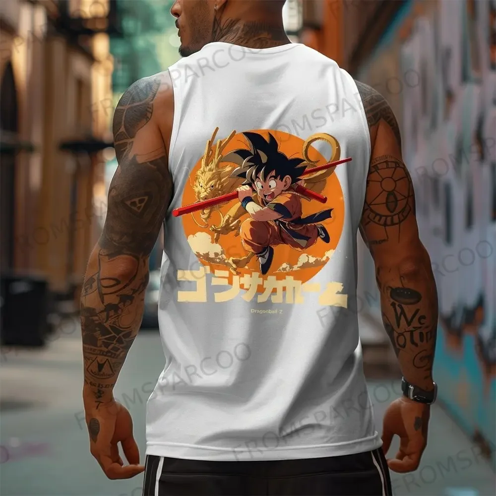 Dragon Ball Anime Goku Peripheral Printed Pure Cotton Tank Top 2025 Gym Sportswear Casual Men Loose Summer Fashion Vest Topins