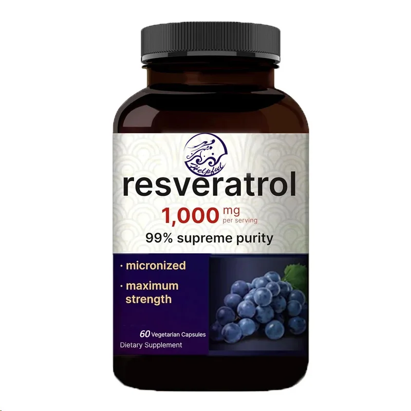 99% pure trans resveratrol 60 capsules, antioxidant, healthy aging, brain and heart support - non genetically modified