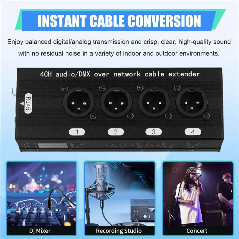 AA60 1 Pair 4 Channel XLR/DMX Audio RJ45 Ethernet Extender Transceiver for Live Stage Recording Studio