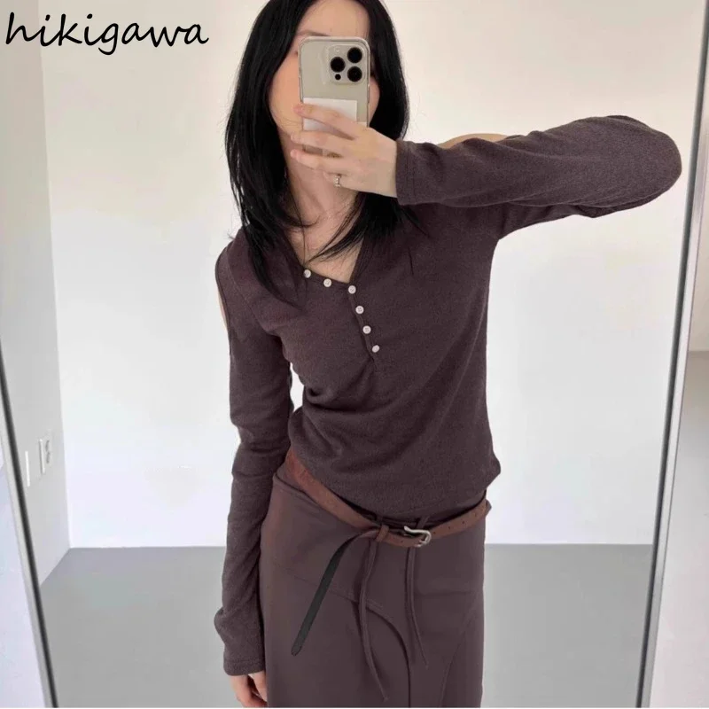 Streetwear T Shirts for Women Vintage Fashion Korean Tees 2024 Ropa Mujer Hooded Off Shoulder Camisetas Casual Y2k Tshirts Tops