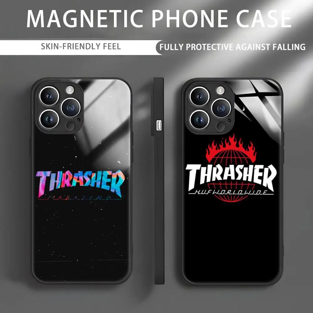 INS T-THRASHERS Phone Case For iPhone 16 15 14 13 12 11 X XR XS 8 Plus Mini Pro Max Glass Magnetic Phone Case