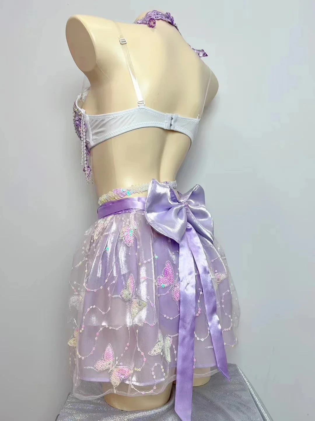 Costume de breven Forme de Sirène avec Échelle Violette et Strass, Bikini, Tenue de Festival de Musique Électrique, Spectacle de ix, Rave