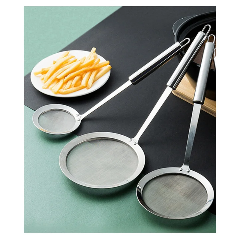 GOOD-1Set Stainless Steel Fine Mesh Strainer Hot Pot Fat Strainer Multi-Functional Kitchen Cooking Mesh Food Strainer Ladle