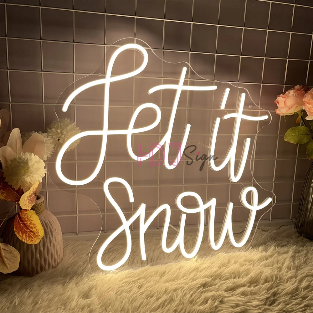 Let It Snow Neon Led Sign Home Room Wall Art Decor Happy New Year Neon Lights USB Cafe Bar Party Bedroom Winter Decoeation Signs