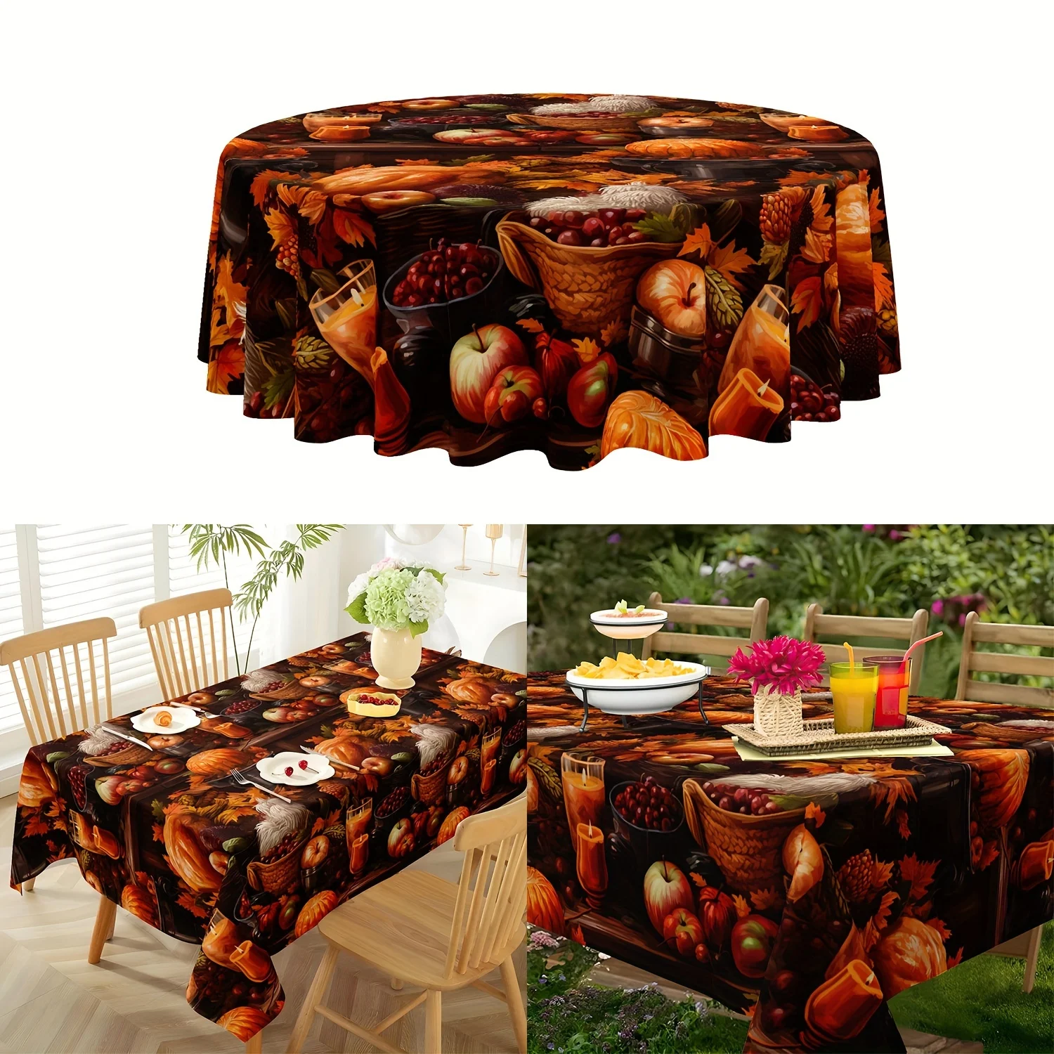 1 piece of farm-themed Thanksgiving tablecloth - Autumn design featuring pumpkins and fruitszyc