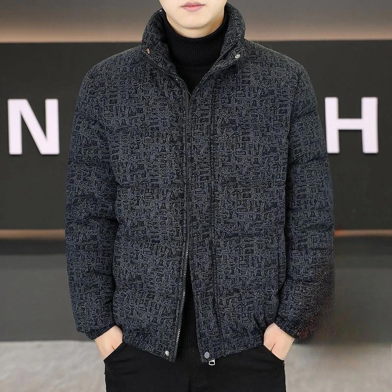 Men's Corduroy Cotton Padded Jacket Winter Thick Warm Stand Collar Slim Fit Youth Casual Fashion Coat