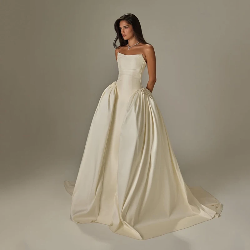 

Eightree Formal A-Line Wedding Dresses Strapless Sweep Train Sleeveless Wedding Gowns Boho Beach Bridal Prom Dress Customized