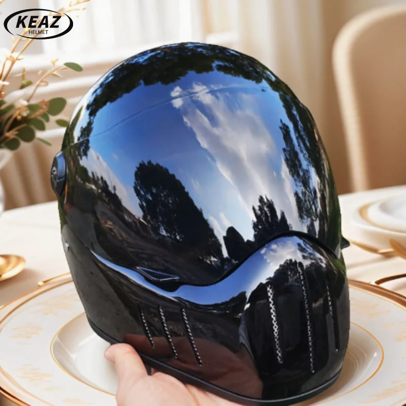 KEAZ Solid Full Face Helmet Thompson Motorcycle Helmets Adult Men Women With Clear Len ABSShell Motocross Moped