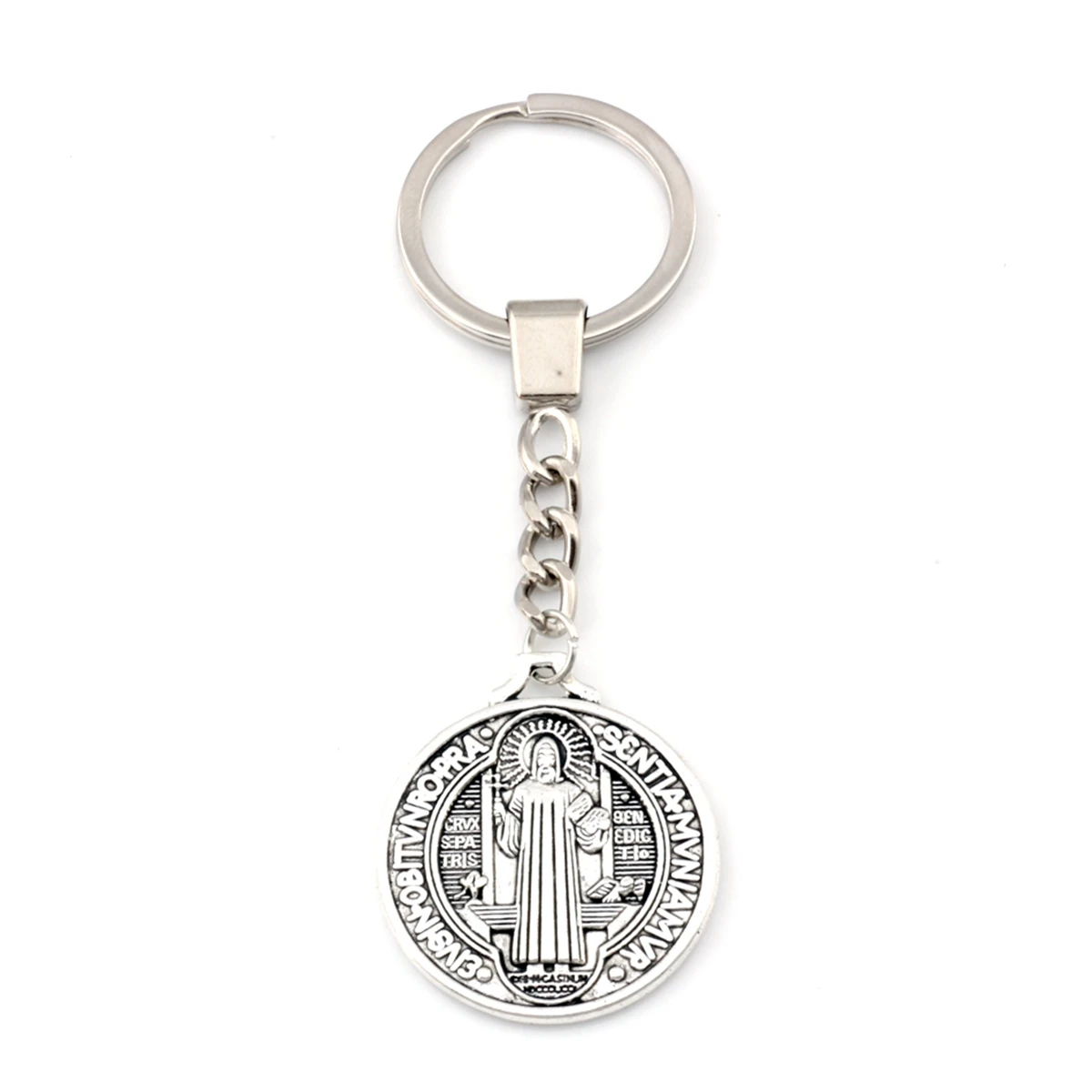 2Pcs Keychain Saint St Benedict of Nursia Patron Against Evil Cross Medal Pendants Key Ring Travel Protection