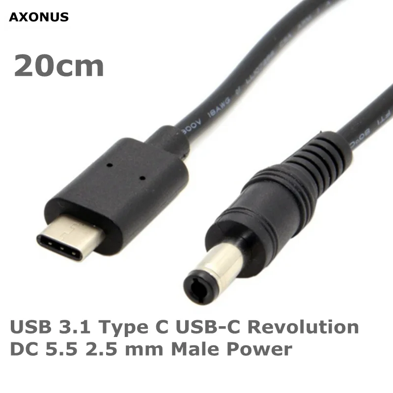 0.2m High Speed USB 3.1 Type C USB-C Revolution DC 5.5 2.5 mm Male Power Plug Extension Cable for New Apple Macbook