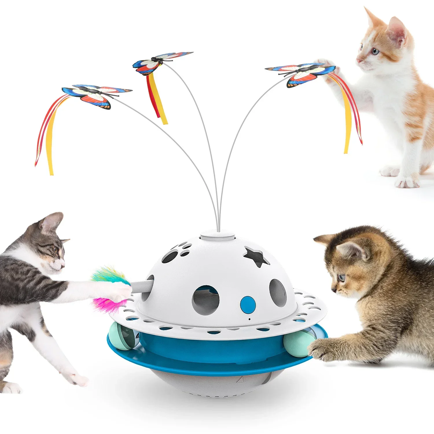 

Cat Toys 3-in-1 Smart Interactive Electronic Kitten Toy, Random Moving Ambush Feather or Balls,Indoor Exercise Cat Pet Products