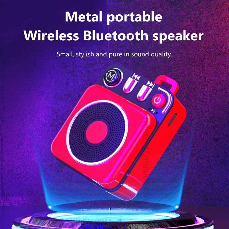 Mini Metal with Lanyard Vintage Bluetooth Speakers Fashioned Classic Style Portable Wireless Sound for Home Office Party Travel