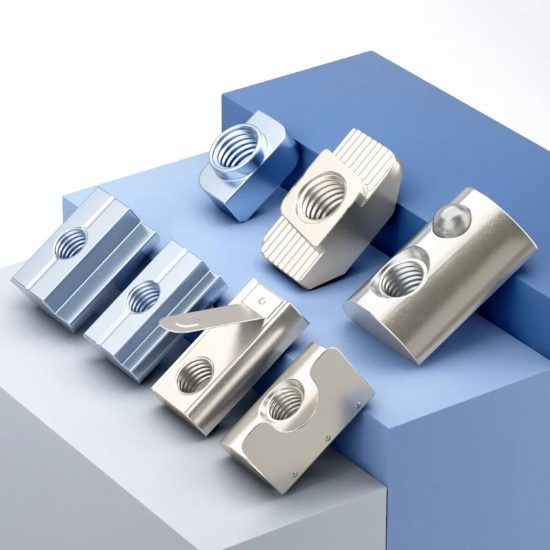 M3 M4 M5 M6 M8 M10 T Shape Block Sliding Nut Hammer Spring Ball for 20 30 40 45 Series Aluminum Profile Extrusion Slot Track