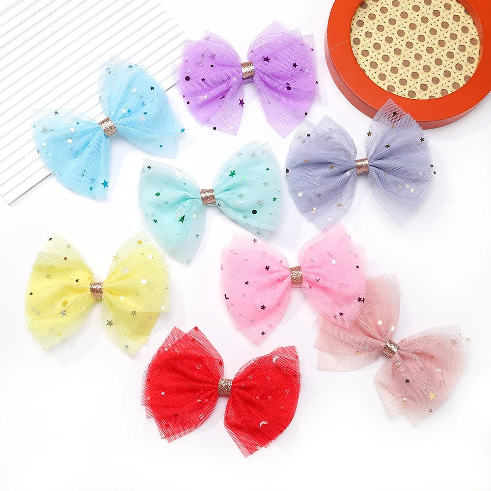 Horquilla con lazo de malla de doble capa para niños, Clip LATERAL para mujeres y niñas, moda de Corea, dulce estrella para estudiantes, accesorios para el cabello, 2 uds.