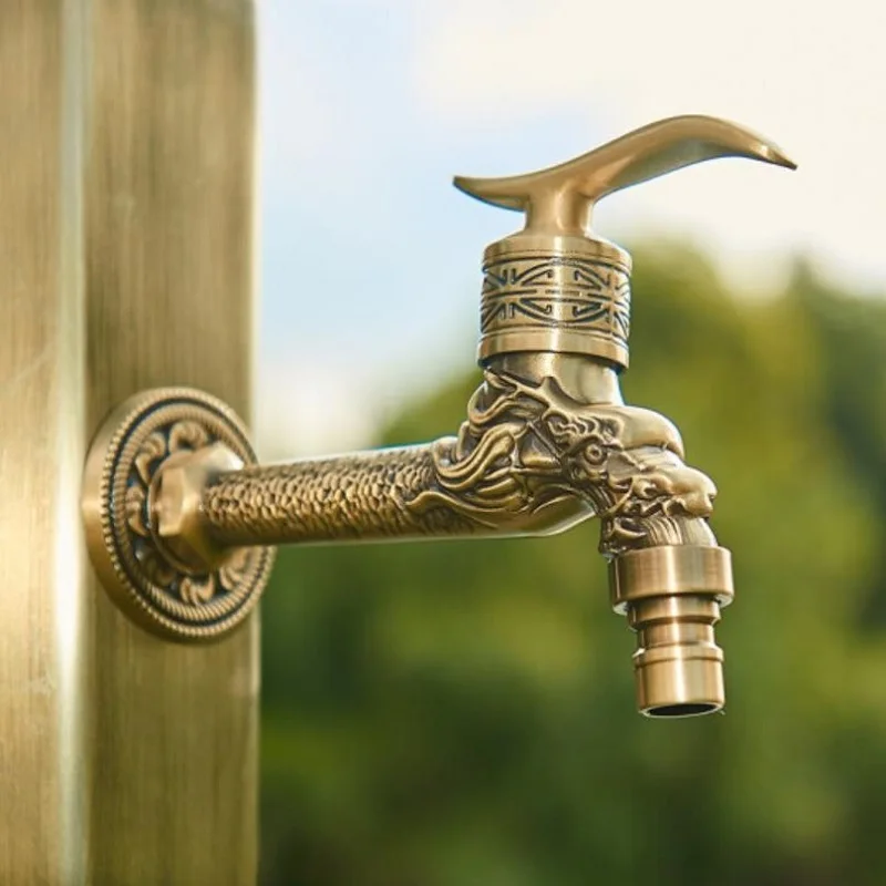 KKTNSG Antique Dragon Faucet For Washing Machine Mop  Carved Bibcock Tap Retro Brass Taps  Outdoor garden