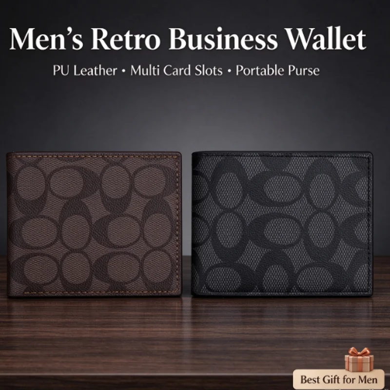 Men's Fashion Retro Business Short Wallet Multi Card Slot Horizontal Portable Pu Leather Men's Wallet Card Holder Best Gift