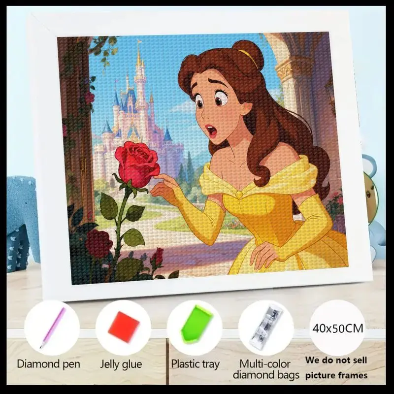 

1 шт., набор алмазной живописи Disney Princess Belle 5D DIY, набор для алмазной живописи «Красавица и чудовище», сцена «Зачарованная роза», сверкающий Cr»