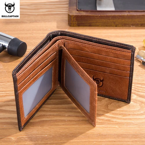 Imagen 2 del producto BULLCAPTAIN Cartera de cuero con bloqueo RFID para hombre, billetera delgada plegable, tarjetero multitarjeta, billetera de identificación QB 05