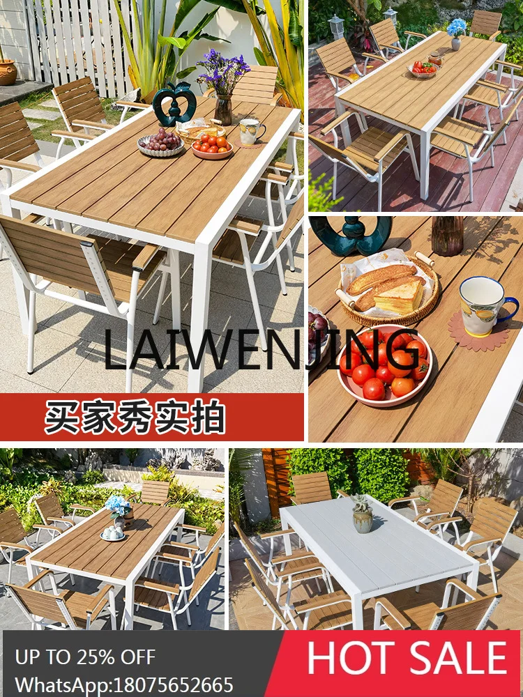 RWJ Leisure Plastic Wood Table and Chair Combination Outdoor Dining Table Leisure Chair Outer Swing Suit