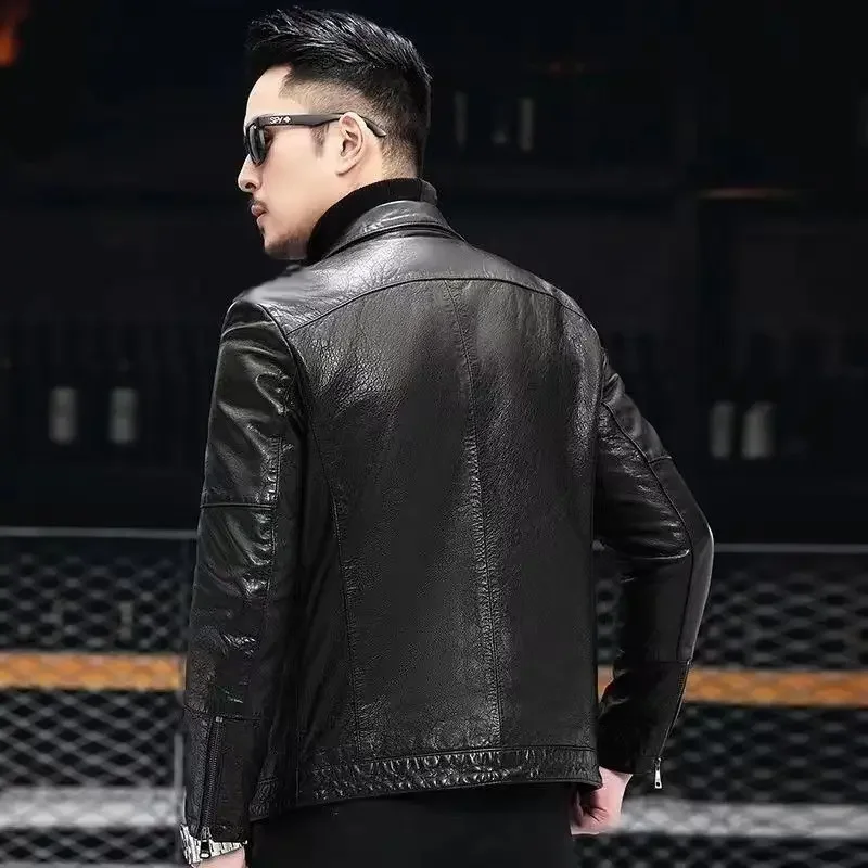 2024 Autumn New Genuine Leather Clothes MenSheepskin Motorcycle Slim Korean Style Suit Collar Leather Jacket Coat