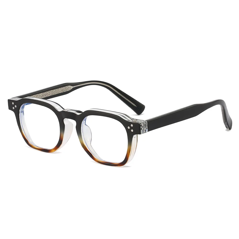 Vintage Blue Light Blocking Glasses - Acetate Inlay Thick Square Frames with Metal Pins | Unisex Artistic Style
