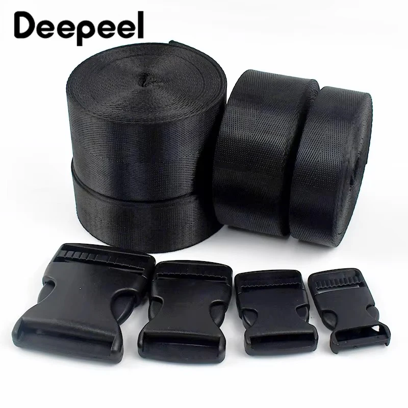 

2/5Sets 20-50mm Plastic Release Buckle Black Nylon Webbing Backpack Fasten Closure Clasp Ribbon Safety Belt Adjust Hook Hardware