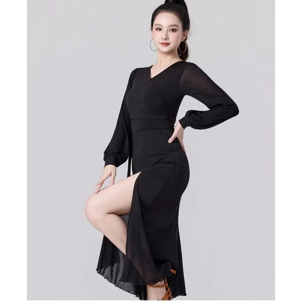 

Spring Slim Fit Latin Social Dance Dress Soft Elastic Ballroom Dancewear,Training Performance Outfit With Free Safety Shorts
