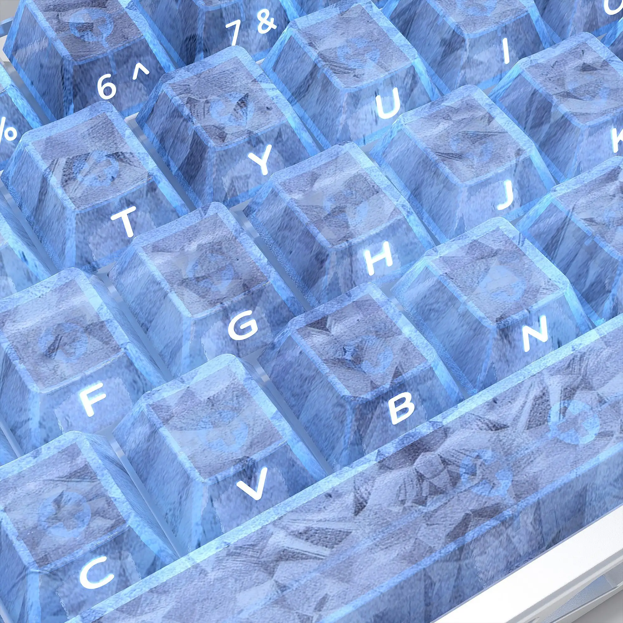 125 Keys Blue Carbon Fiber Pattern Keycaps Side Transmission Ice Carbon Cherry PC Magnetic Axis Mechanical Keyboard Key Caps