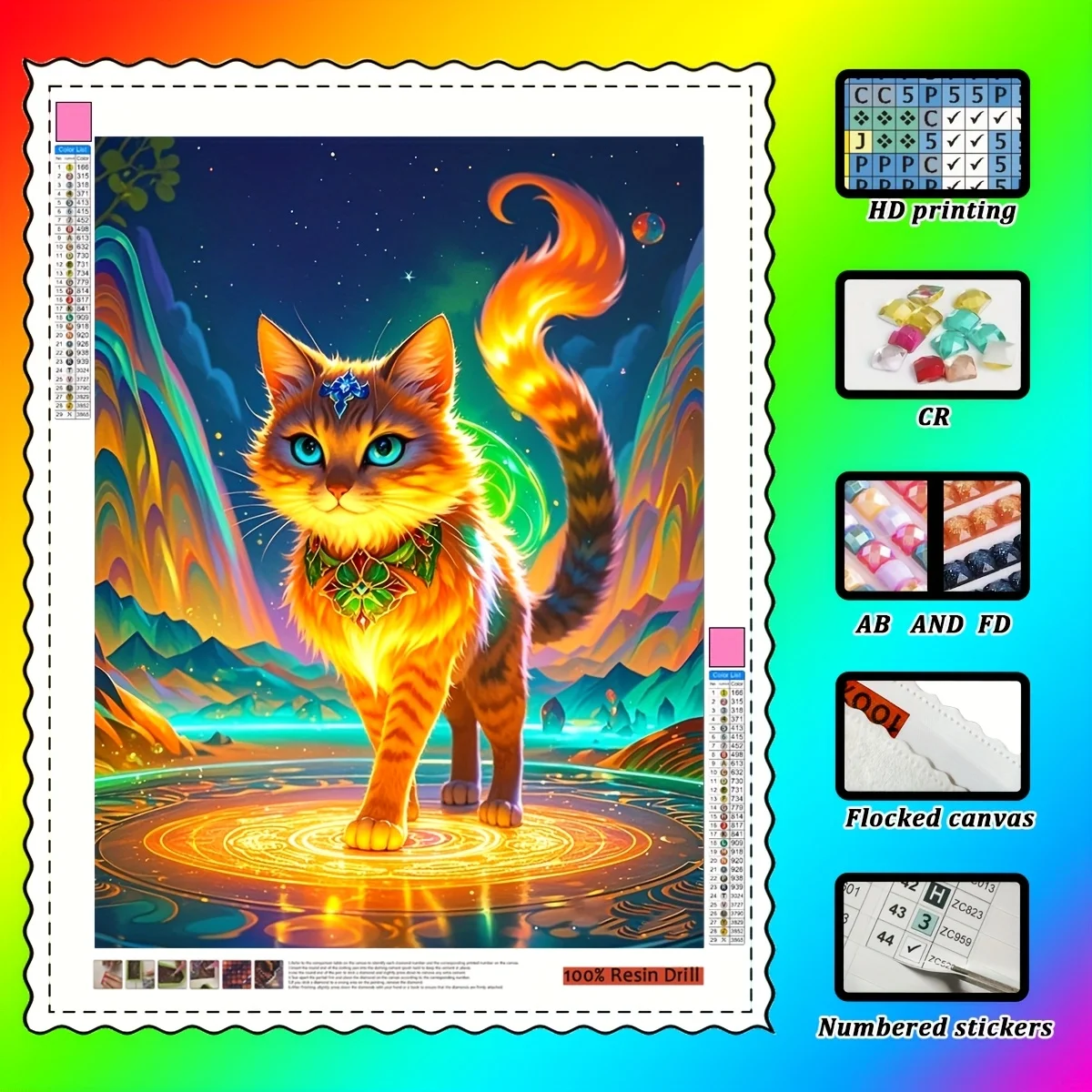 

Wowo Art, загадочный волшебный кот, 100% полимерная смола, высококачественная плюшевая ткань, украшенная кристаллами, алмазами и сказочным алмазным напылением.