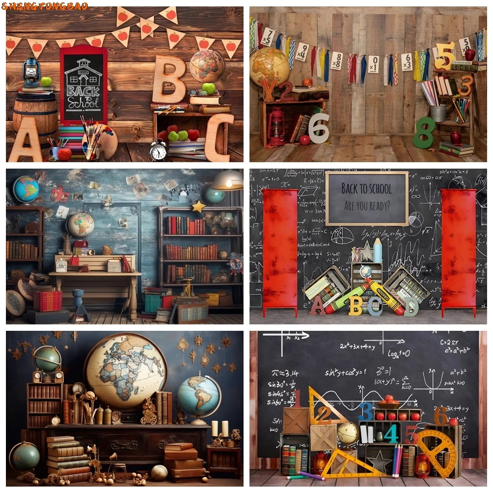 

Back to School Photography Backdrop AI Scene Bookshelf Books Desk Students Graduation Party Banner Photocall Photo Background