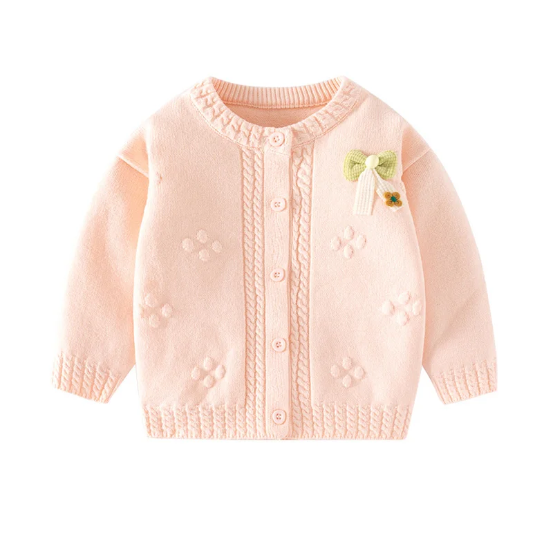 

Autumn Baby Girls Knitted Cardigan Sweater Cute Bow Solid Color Infant Girls Outerwear Coat