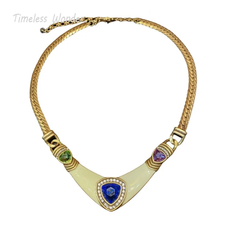 

Timeless Wonder Fancy Zircon Geo Enamel Pave Necklaces for Women Designer Jewelry Runway Rare Top Luxury Gift Vintage 2627