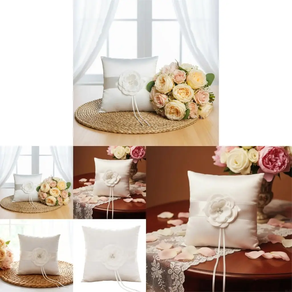 91AF Delicate Wedding Rings Pillow With Intricate Flower Design Bridal Essential Accessory Wedding Rings Exchange Cushion