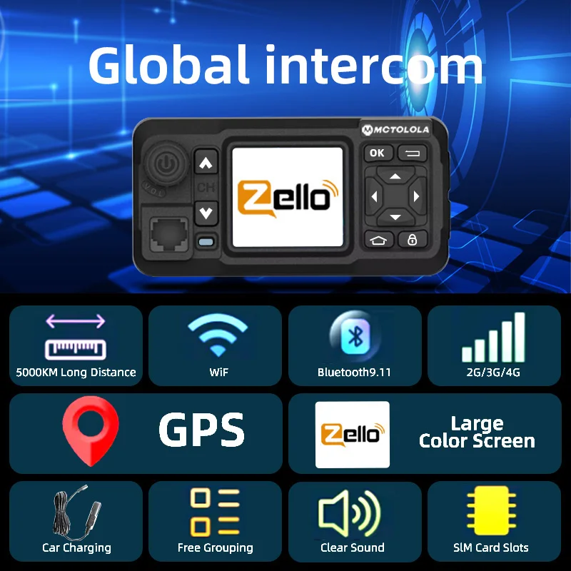 MOTOLOLA 4G أندرويد شبكة متنقلة راديو السيارة التغطية العالمية 5000 كجم دعوة العالمية Zello PoC راديو السيارة واي فاي بلوتوث لتحديد المواقع