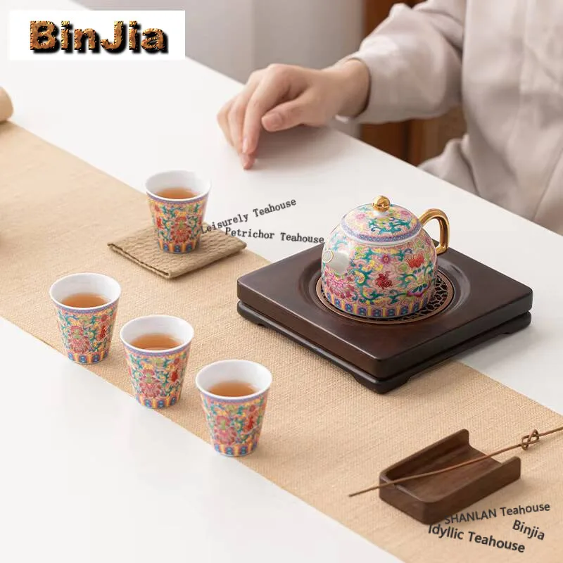 Chinese Enamel Colored Flower Tea Set Complete Set Luxury Teapot Tea Ceremony Set Tea Maker Teapot And Tea Cup Set Teaset Gift view 5