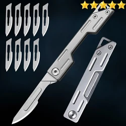 [Hot Sales] Folding Knife Stainless Steel Pocket Knife with 9 Disposable Blades, Sharp Hobby Knife Craft Knife Kit