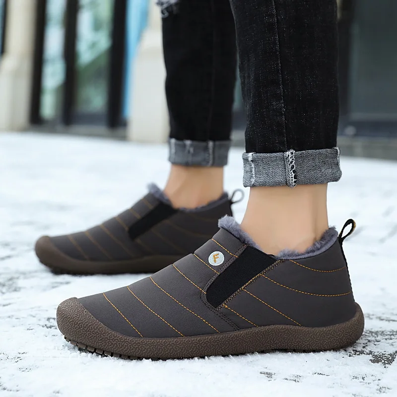 New Winter Cotton Slippers Plush Warm Home Flat Shoes Short Plush Fleece Flat Floor Soft Men's Slient Slides for Bedroom