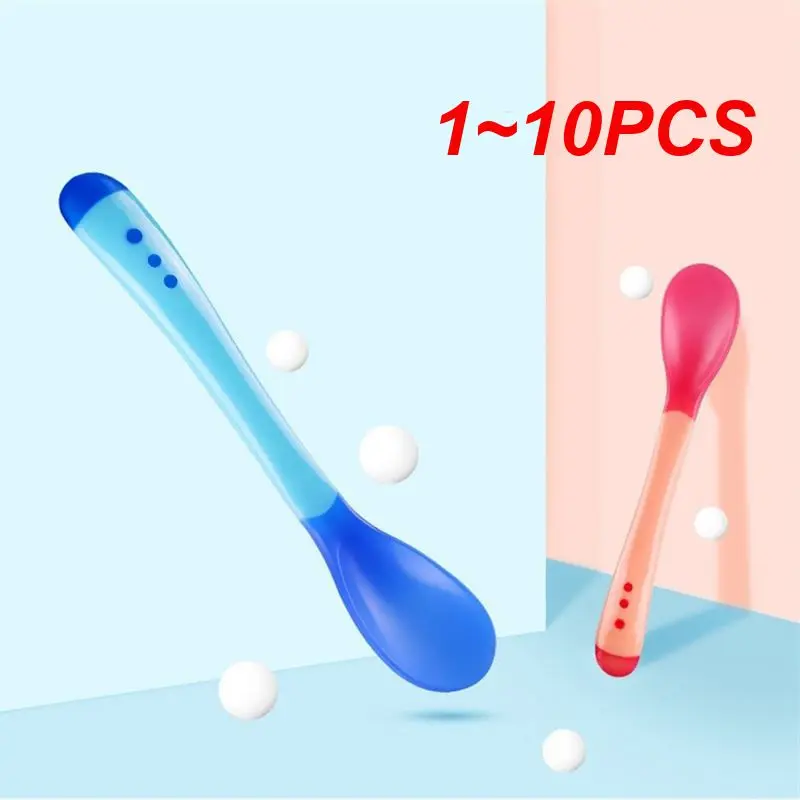 1~10PCS 3Colors Temperature Sensing Spoon for Kids Boys Baby Silicone Spoon Fork Feeding Baby Spoons Toddler Flatware