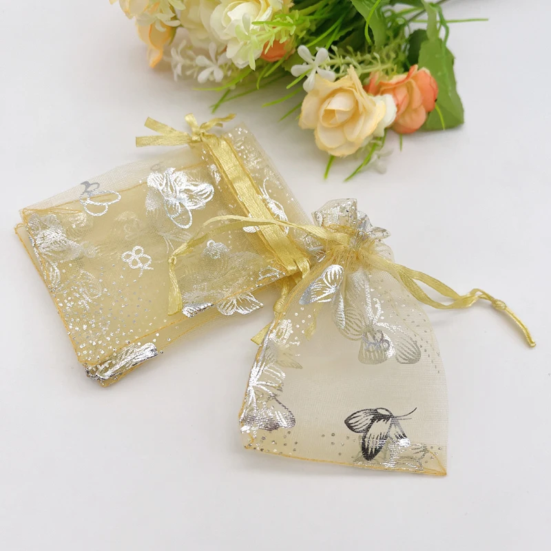 

1000pcs Butterfly Gold Organza Drawstring Pouches Gift Bags Wedding Packaging Jewelry Storage Bags Gold Butterfly Sachet Pouches