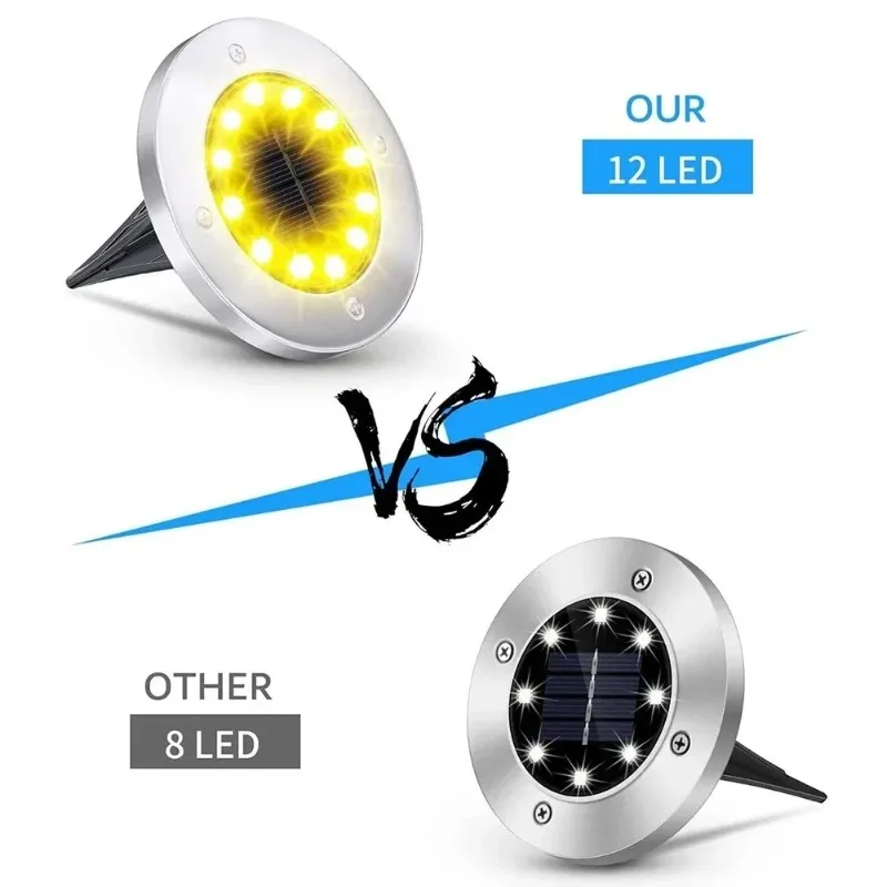 4 pacote de luzes solares ao ar livre 12 leds solar chão luzes quentes à prova dwaterproof água caminho plano luzes para quintal passarela jardim garagem