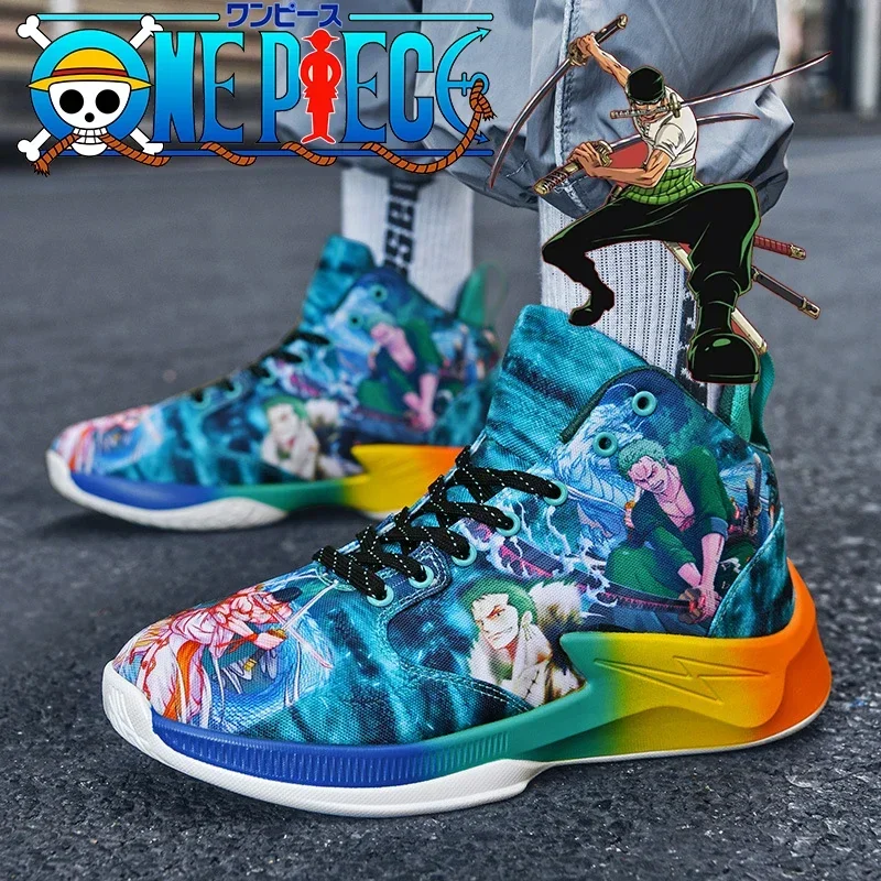 

New ONE PIECE Luffy Sneakers Anime Men Basketball Shoes Casual Non-slip Running Shoes Fashion Teenager Graffiti Sport Shoes Gift