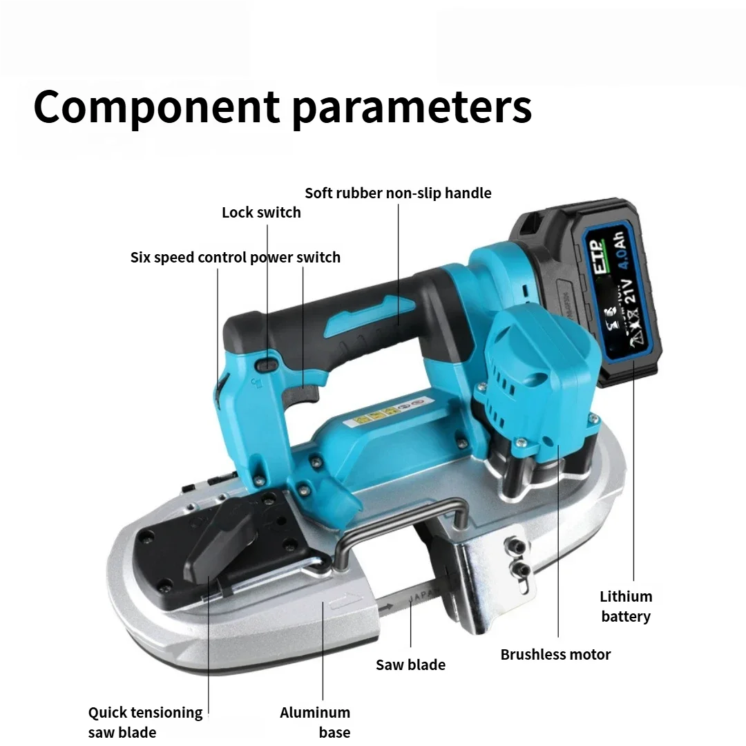 21V Cordless Band Saw Machine Lithium Electric Band Saw Brushless Handheld Lightweight Mobile Power Tools For Cutting Metal Wood