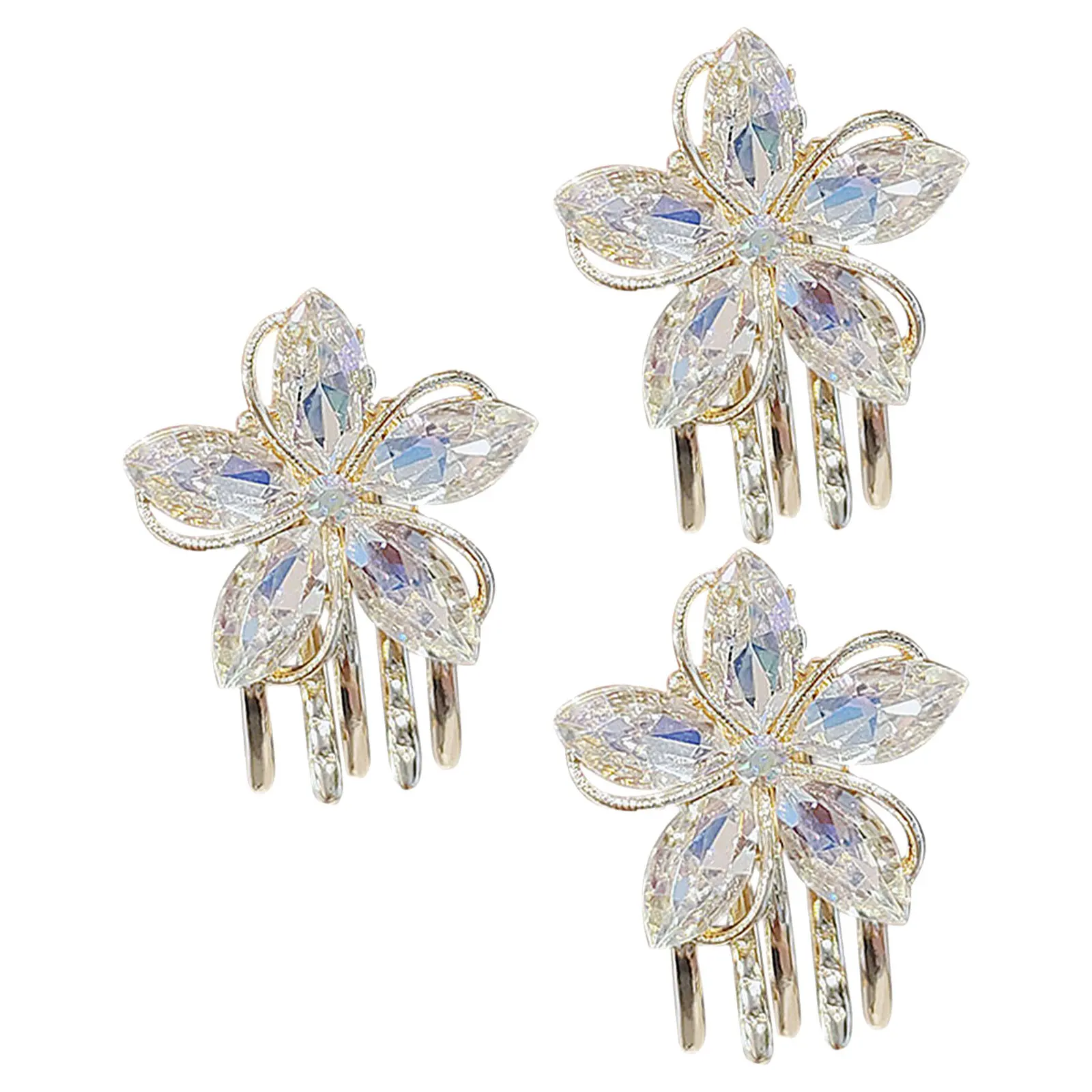 

3pcs Crystal Flower Claw Clip Mini Alloy Clasp For Women Small Flower Jaw Clips Hair Styling Tool Girl Hair Accessory