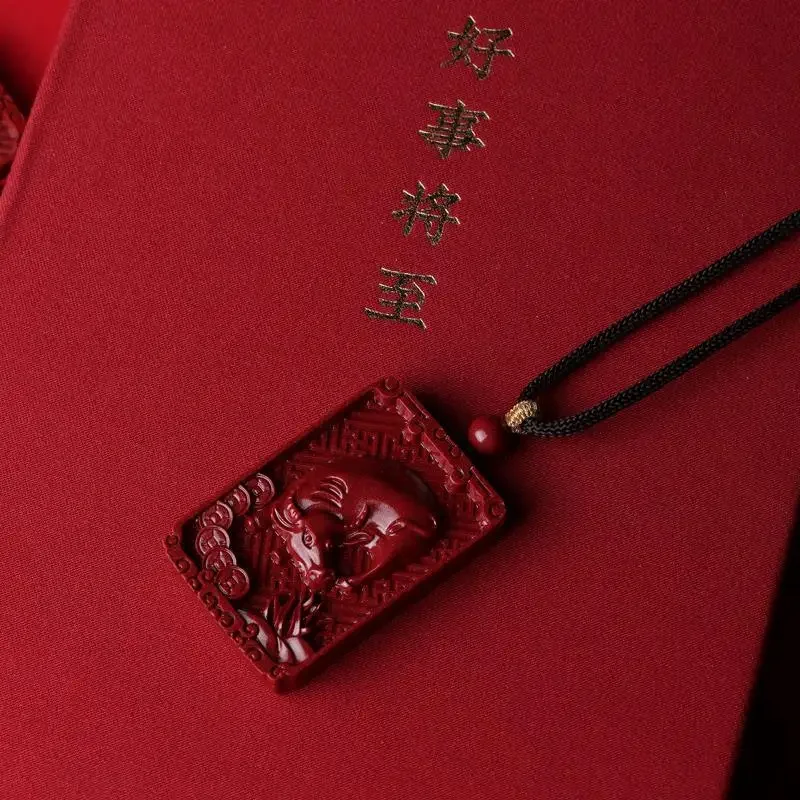 Natural Raw Ore Cinnabar Chinese Zodiac Pendants Birth Year Safety Blessing Amulet Necklace Wealth Good Luck Amulet Jewelry