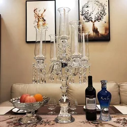 high quality 5 arm K9 crystal glass candelabra candle holder wedding centerpieces