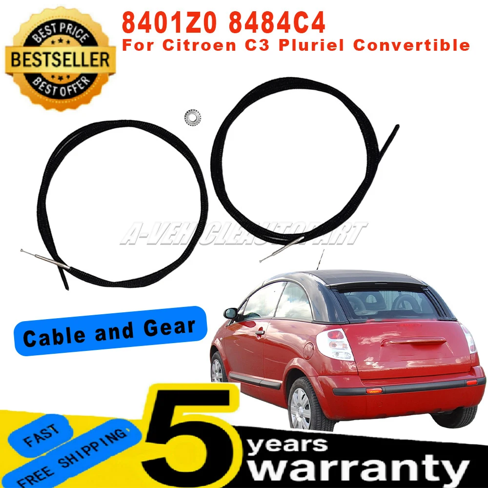 

8401Z0 8484C4 For Citroen C3 Pluriel Convertible New Sunroof Repair Kits 1Pair Cable with Gear Easy Installation car accessories