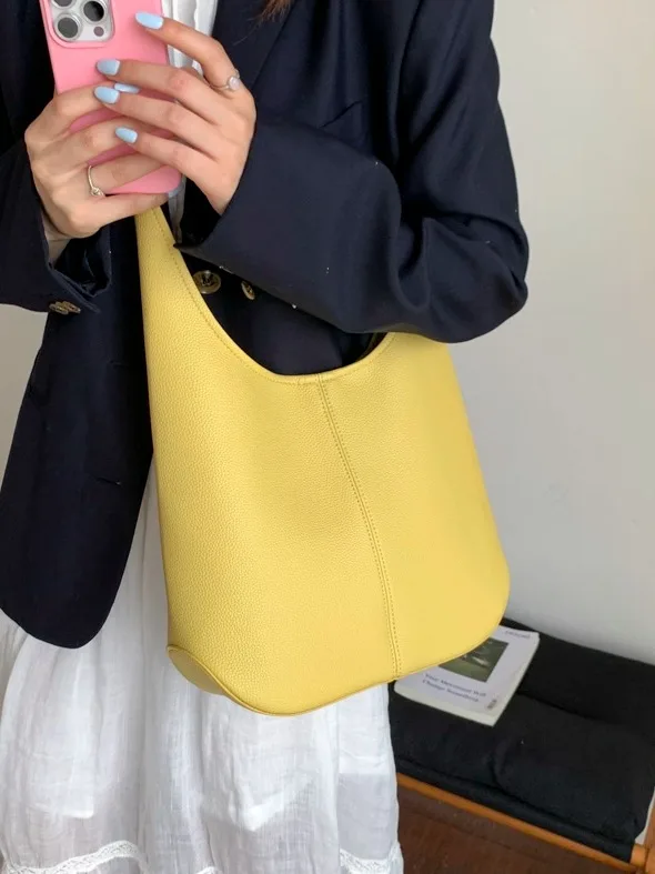 

Модная большая женская сумка через плечо Capaci, сумка-ведро на одно плечо, винтажная сумка Sle, мягкая синтетическая кожа