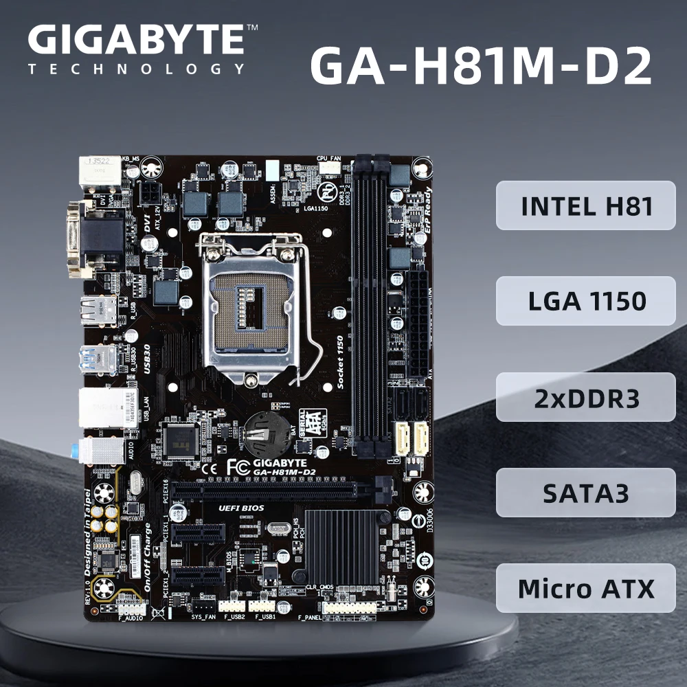 LGA1150 Motherboard GIGABYTE GA-H81M-D2 Intel H81 Original Used Motherboard Support Dual Channel DDR3 Core I7 I5 I3 CPU Pc