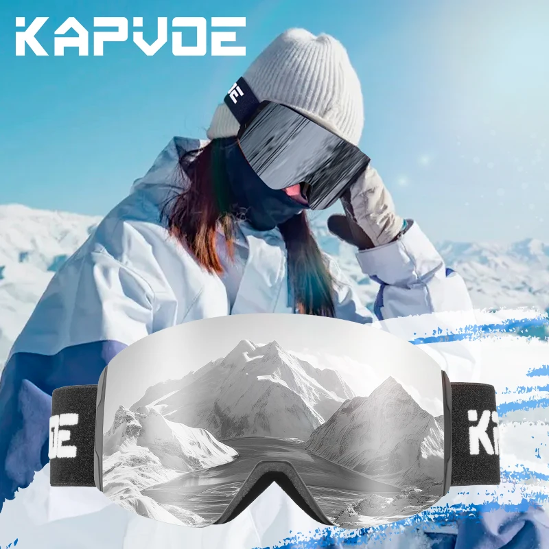 KAPVOE Photochromic Ski Goggles Double Layers Lens Anti-fog UV400 Big Ski Glasses Winter Skiing Snowboard Men Women Snow Goggles
